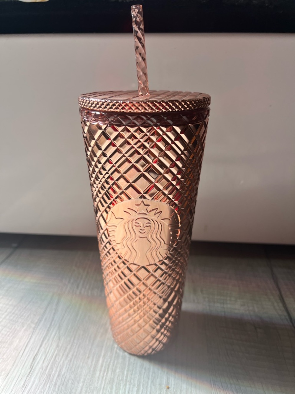 Starbucks Metallic Rose Gold Textured Tumbler with Straw